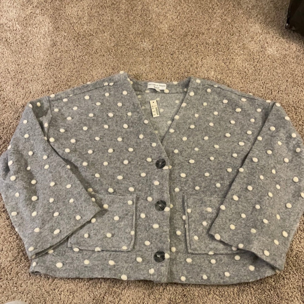 Madewell NWT gray polka dot button cardigan